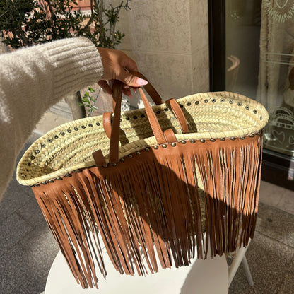 Sac Lilia - Cuir et doum à franges