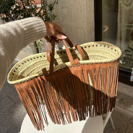 Sac Lilia - Cuir et doum à franges