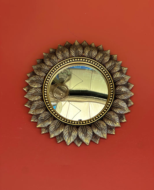 Miroir feuilles convexe doré
