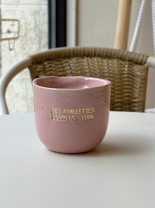 Céramiques Artisanales - Tasses en Grès Rose et dorure