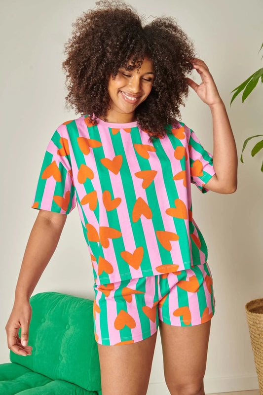 Pyjama Coton BIO - Coeurs Rayures