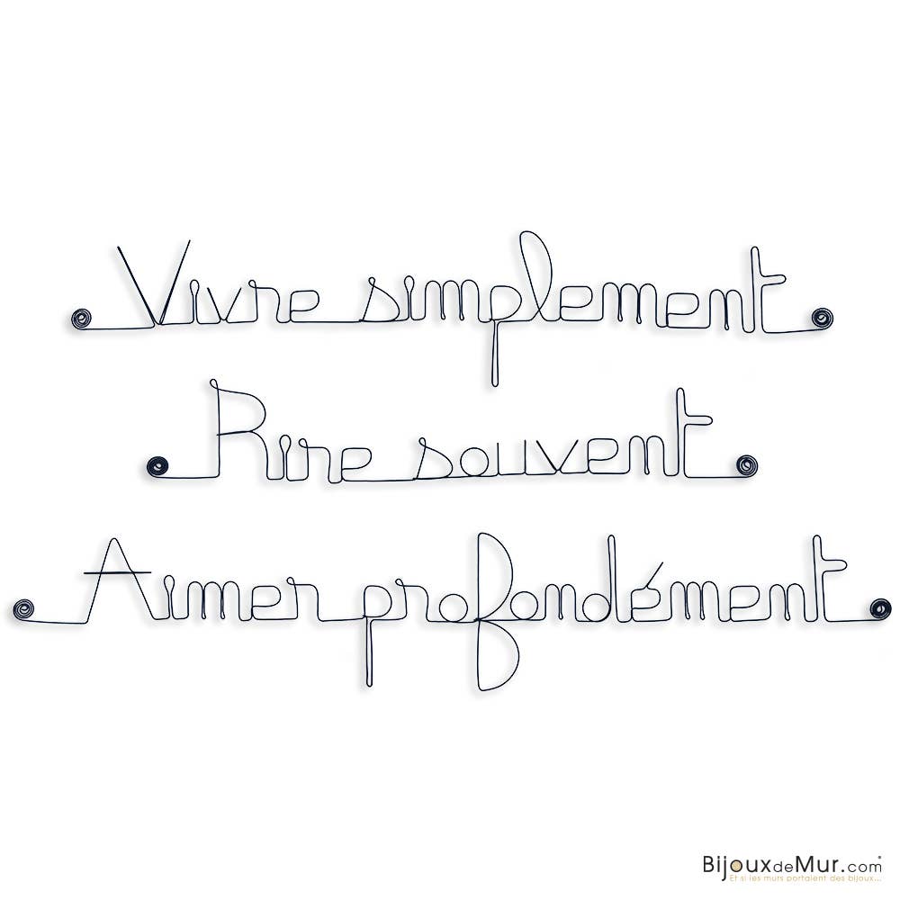 Citation en fil de fer " Vivre, rire , aimer "