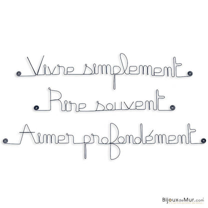 Citation en fil de fer " Vivre, rire , aimer "