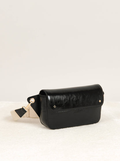 SAC BANANE CUIR RECYCLÉ NOIR VERNIS EMILIE