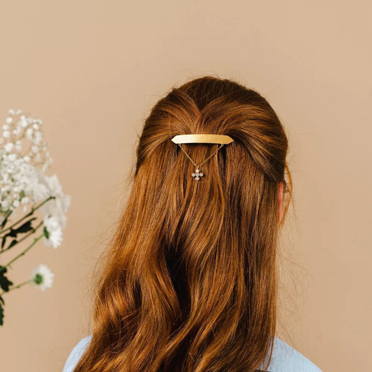Barrette Cheveux Hortense Croix strassée - Doré