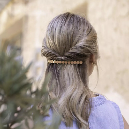 Barrette Constance Gypso émaillée à la main, en laiton doré à l’or fin 24k avec fermoir grenouille italien