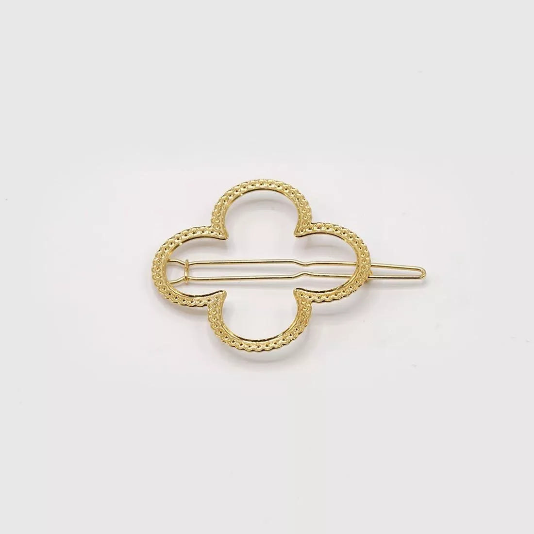 Barrette Juliette Gypso en laiton doré à l’or fin 24k, design trèfle, fermoir grenouille italien