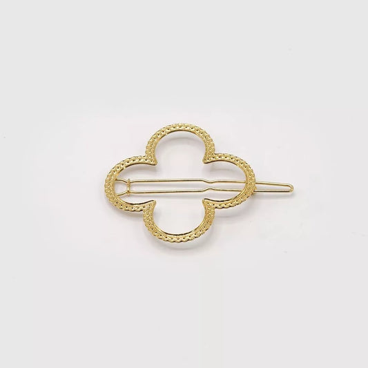 Barrette Juliette Gypso en laiton doré à l’or fin 24k, design trèfle, fermoir grenouille italien