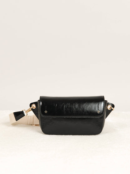 SAC BANANE CUIR RECYCLÉ NOIR VERNIS EMILIE