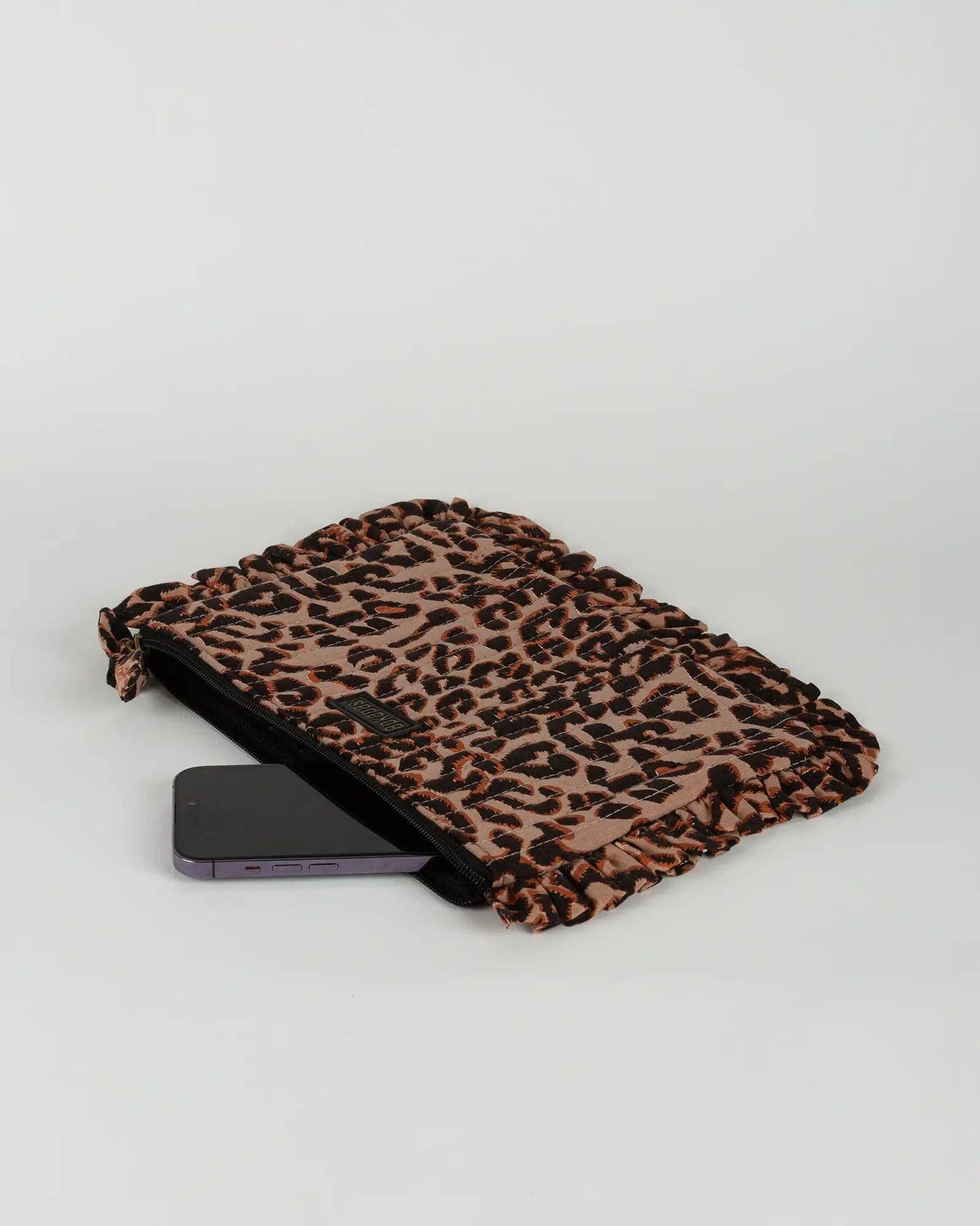 Pochette matelassée à froufrous Léopard: Grande