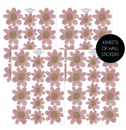 4 FEUILLES DE STICKERS MURAUX MARGUERITES violets