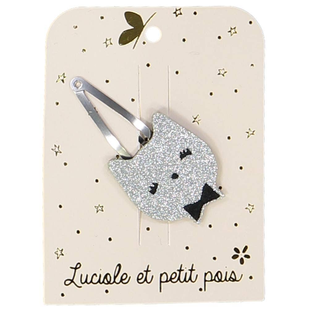 Barrette chat - Glitter argent