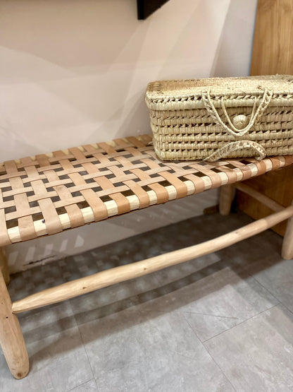 Banc bois naturel et dessus cuir