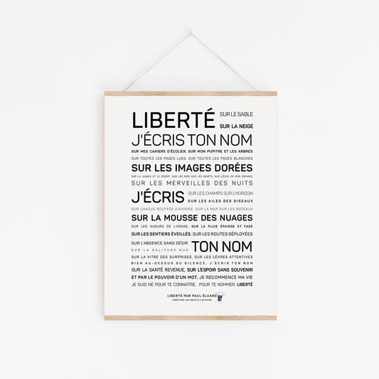 Affiche Liberté, j'écris ton nom par Paul Eluard